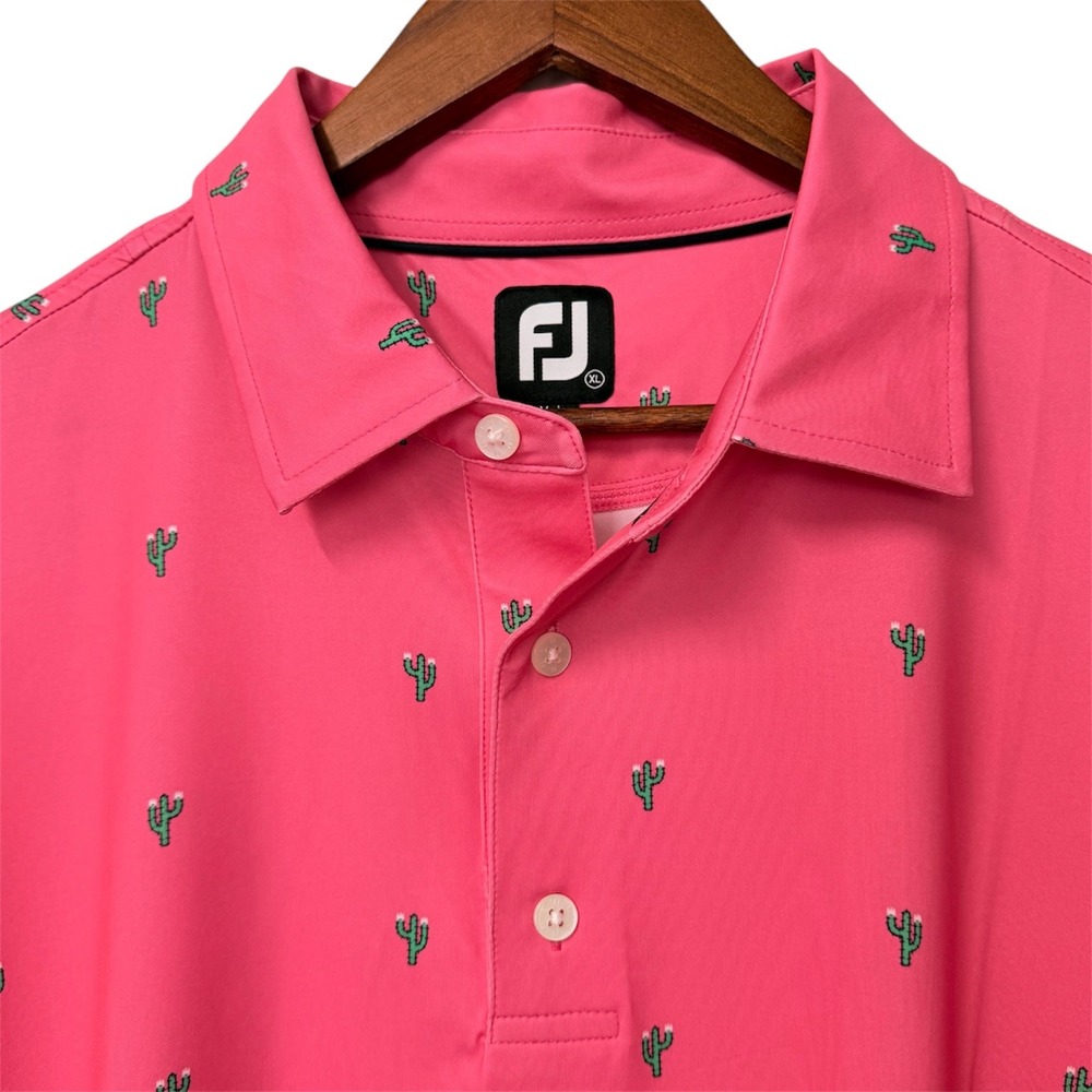 FootJoy Polo Shirt Women XL Pink Cactus Print Short Sleeve Golf Performance 5234